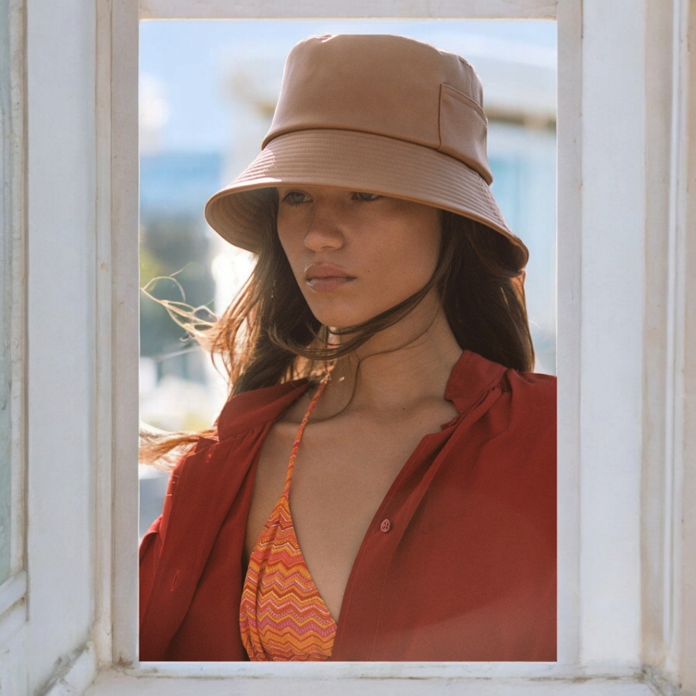LACK OF COLOR WAVE BUCKET HAT - TAN VEGAN LEATHER SIZE 60CM(L-XL)